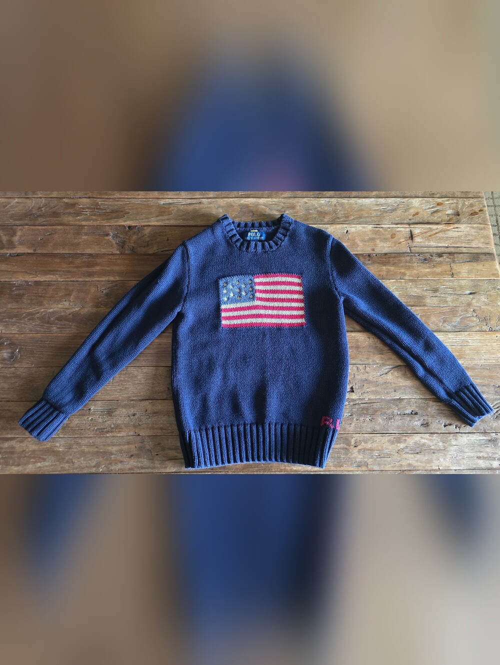 Polo by Ralph Lauren Navy Cotton Crewneck with Flag Motif